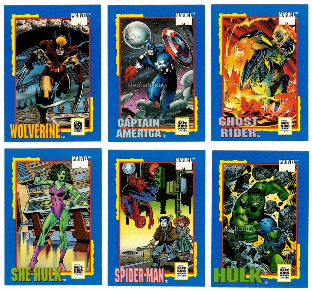 1991 Impel Marvel Treats Complete 6 Trading Card Set Spider-Man Wolverine Hulk