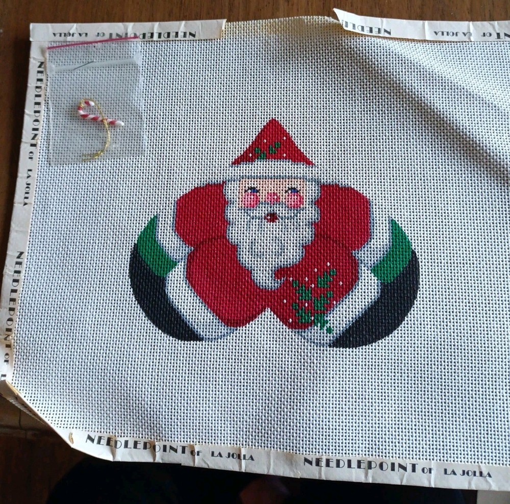 Needlepoint Painted Canvas Christmas La Jolla Santa Ornament 8