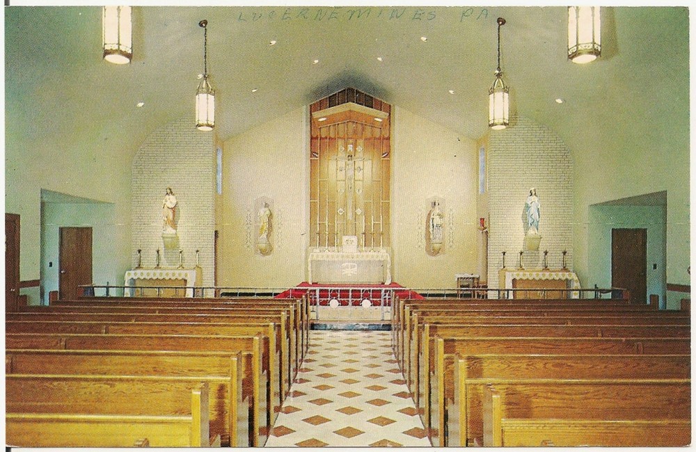 Interior View of St. Louis' Church in Lucernemines PA Postcard