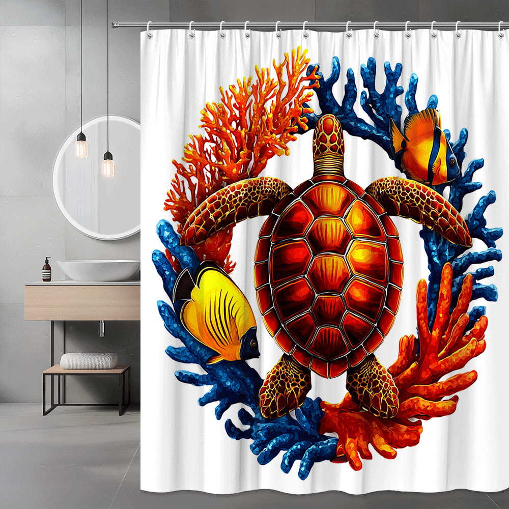 Sea Turtle Shower Curtain Coral Reef Fish Ocean Print