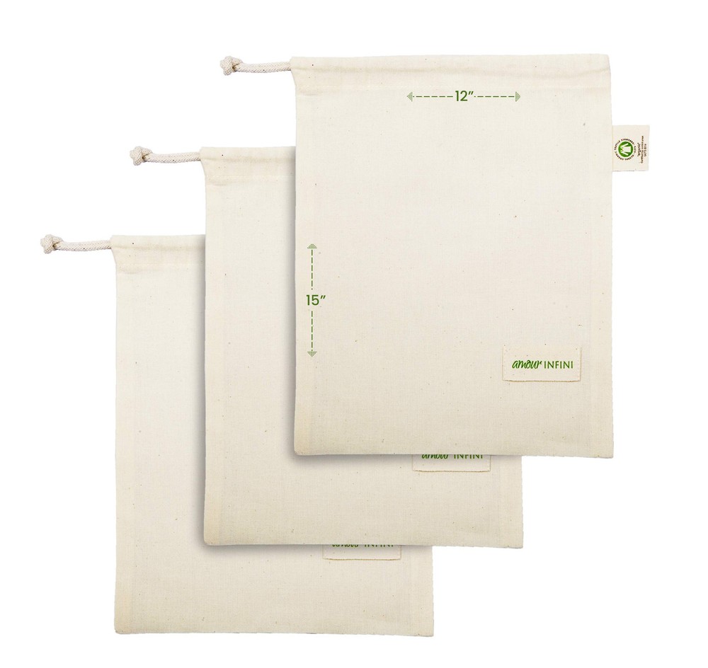 Eco-Friendly Reusable Organic Cotton Grocery Bags – Biodegradable Food Safe Washable