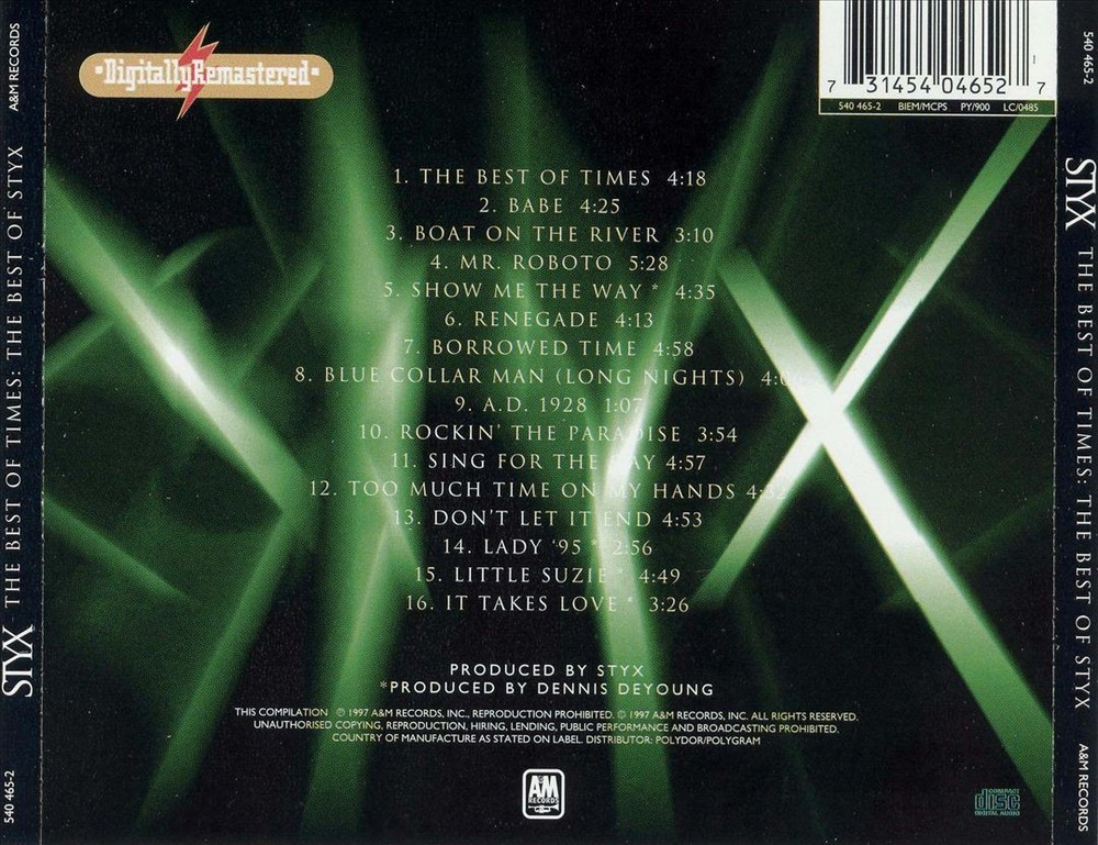 Styx Best Of Times: The Best Of Styx New Cd