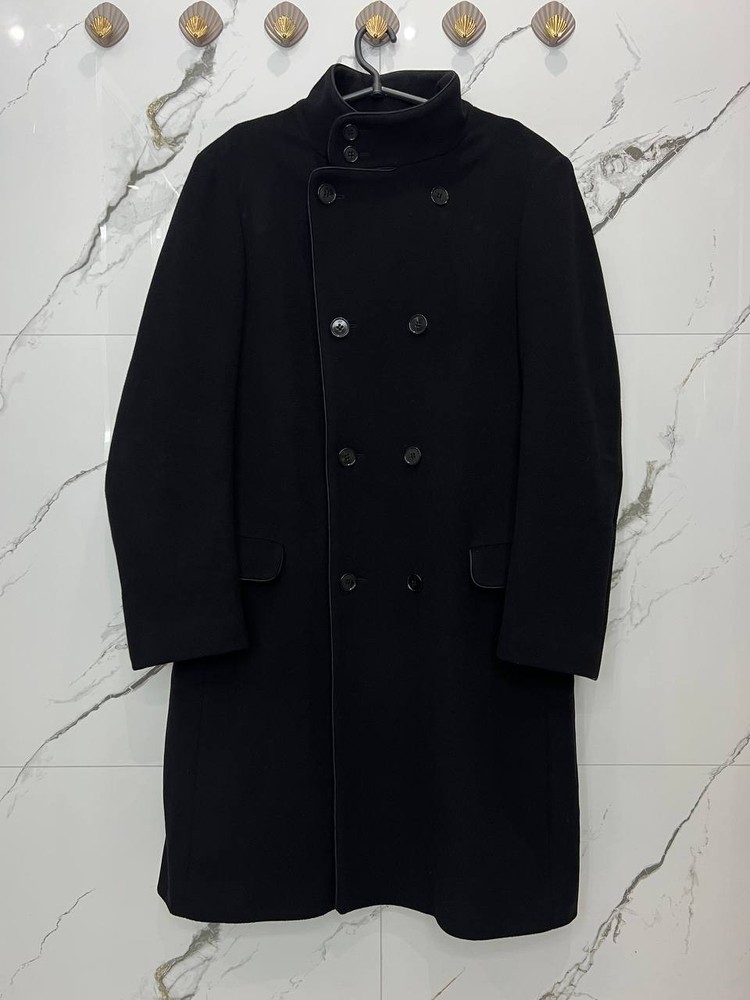 Armani Collezioni Men's Wool Blend Peacoat Black Double Breasted Coat 52
