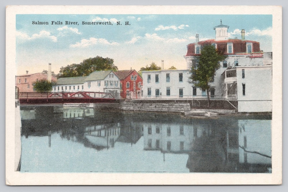 Vintage White Border Postcard Salmon Falls River Somersworth NH