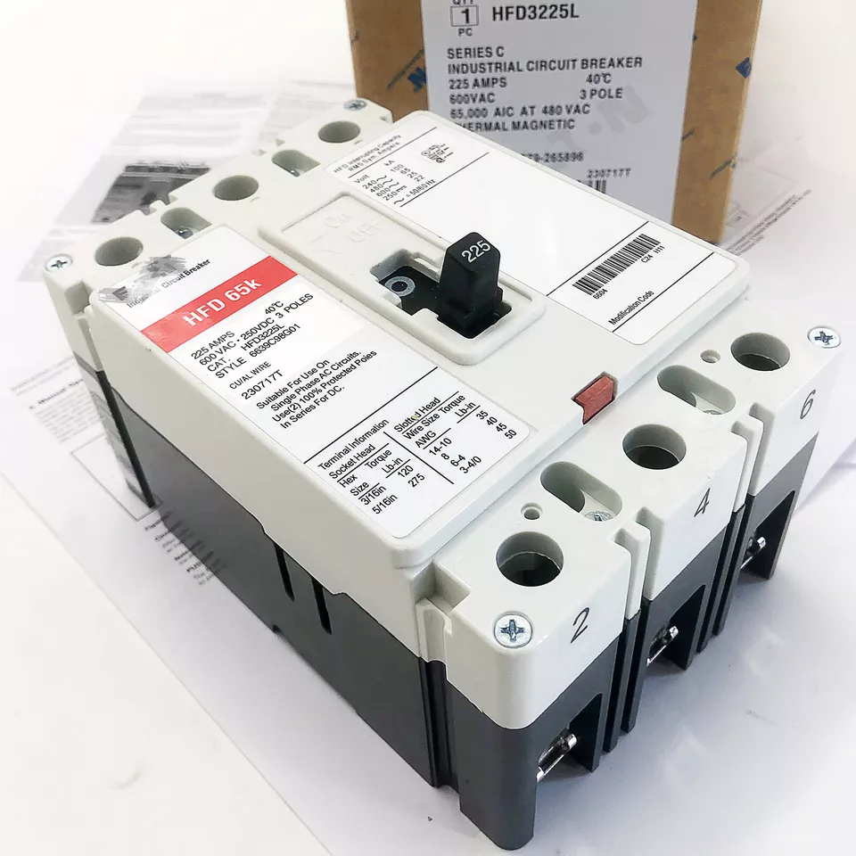 New Circuit Breaker for EATON  HFD3225L CIRCUIT BREAKER 3P 225A 600V HFD3225L
