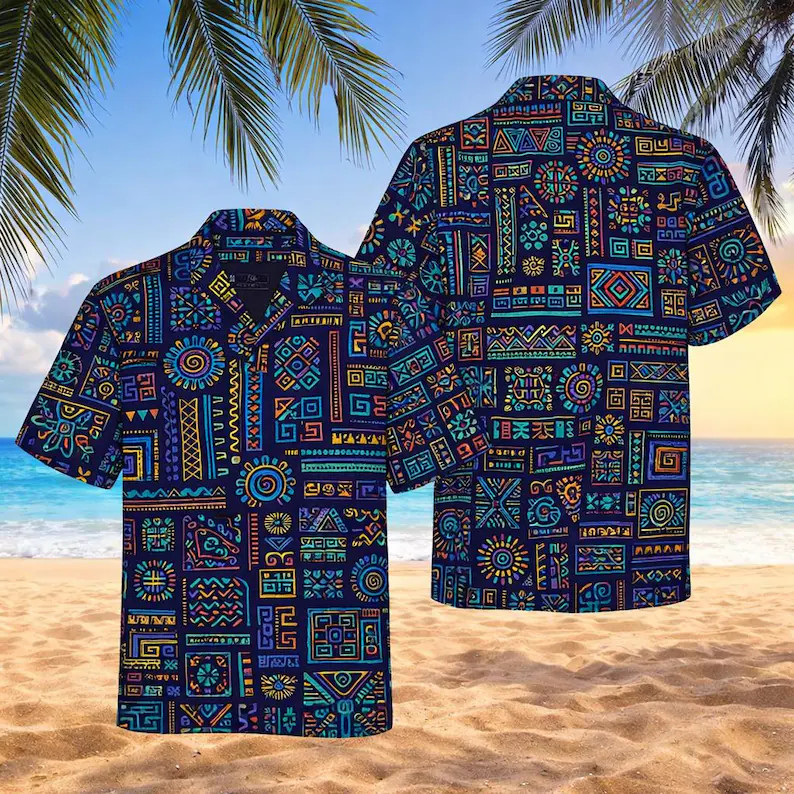 Aztec Tribal Hawaii Shirt Aloha Beach Vacation Summer Mens Womens