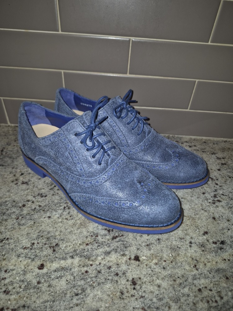 Cole Haan Womens 7B Blue Suede Wingtip Oxford Brogue Lace Up Dress Shoes