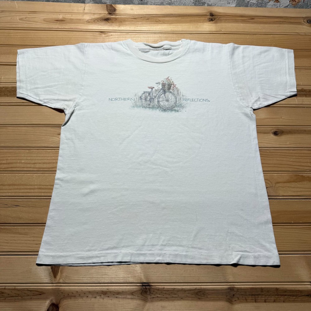 Vintage 90s Northern Reflections Bicycle Flower Basket Graphic T-Shirt - Large
