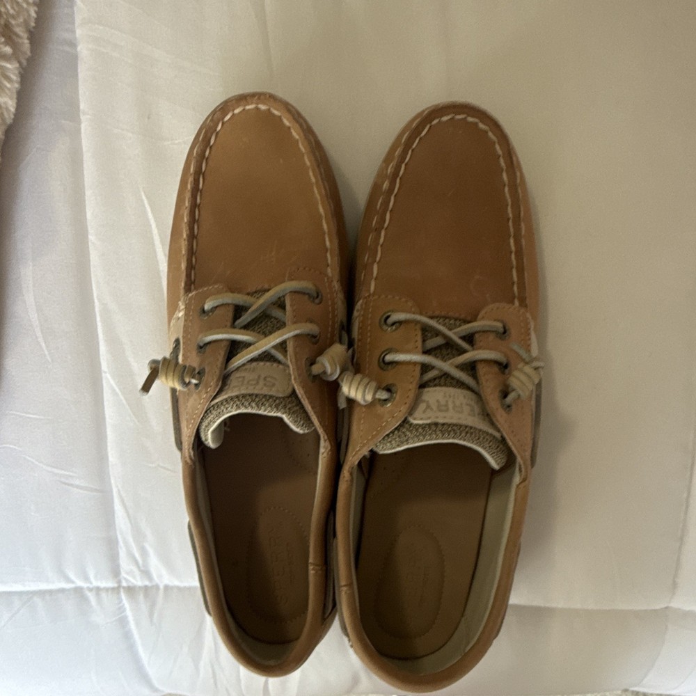 Sperry Men's Brown Leather Boat Shoes Lace-Up Round Toe Rubber Sole US 9 M
