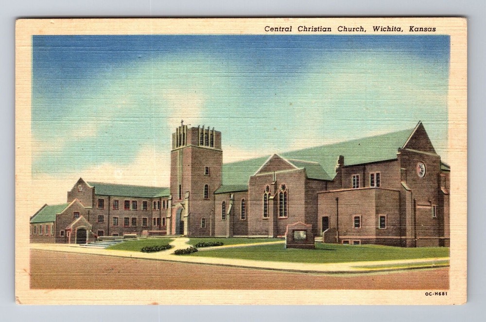 Wichita KS-Kansas, Central Christian Church, Religion, Antique Vintage Postcard