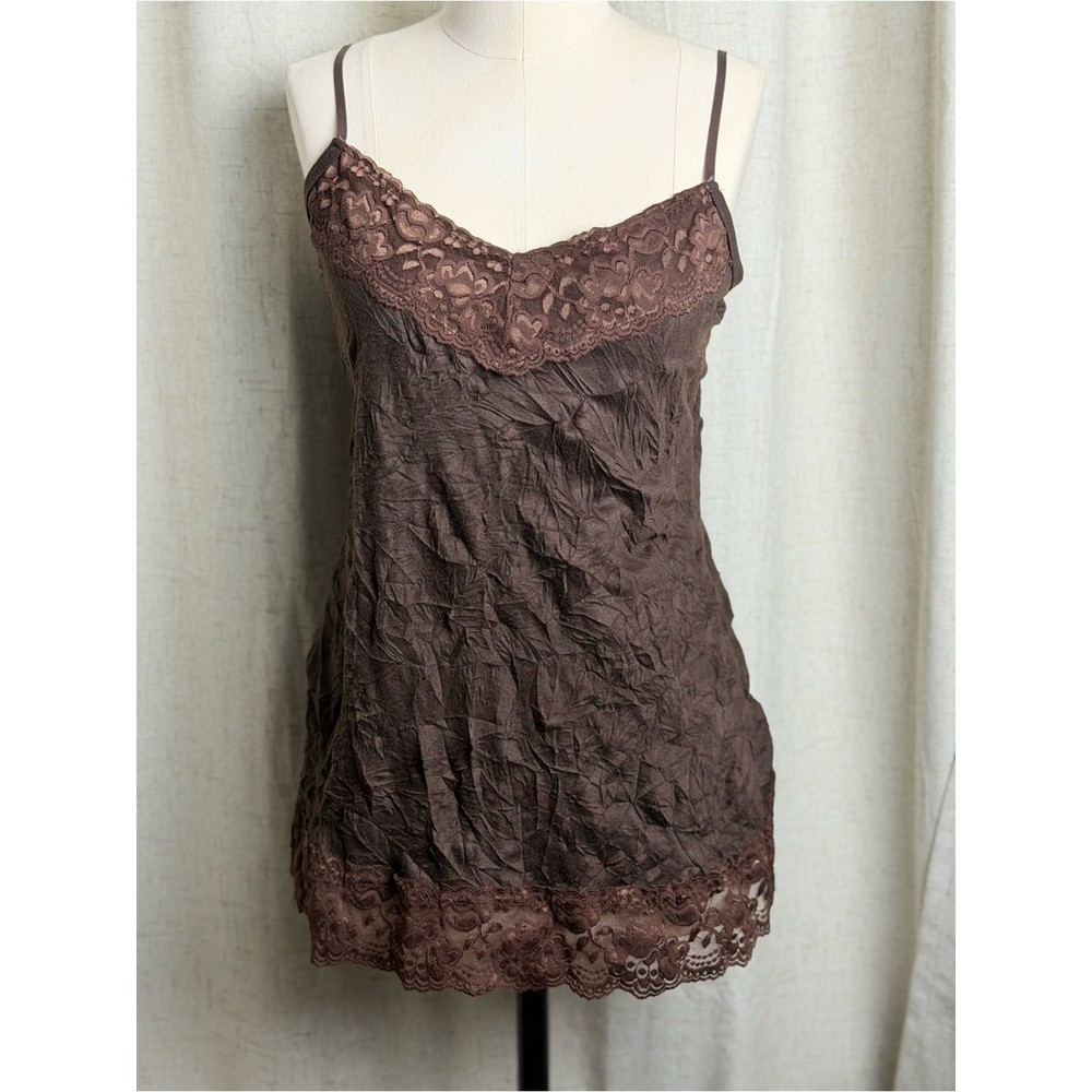 Maurices Brown Lace Trim Cami Tank Top Size Large Boho Y2K