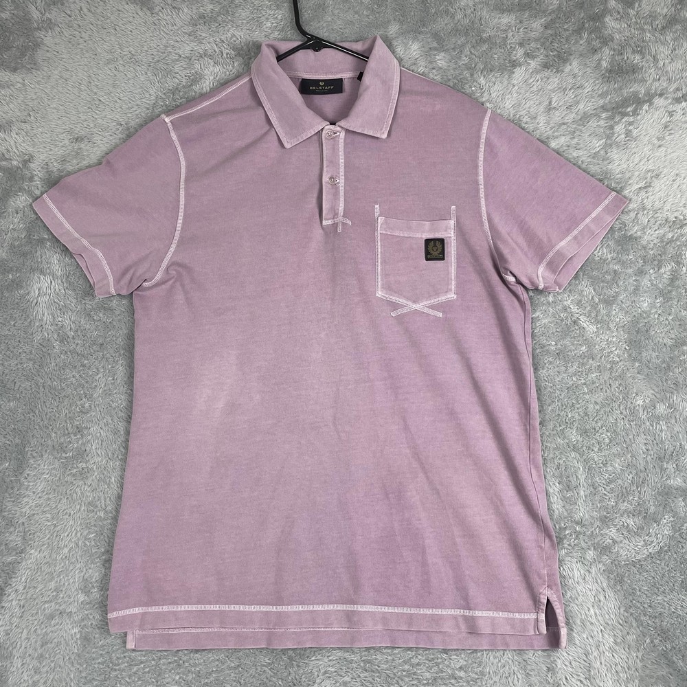 Belstaff Polo Shirt Mens XL Purple Short Sleeve Chest Pocket Logo Patch Casual