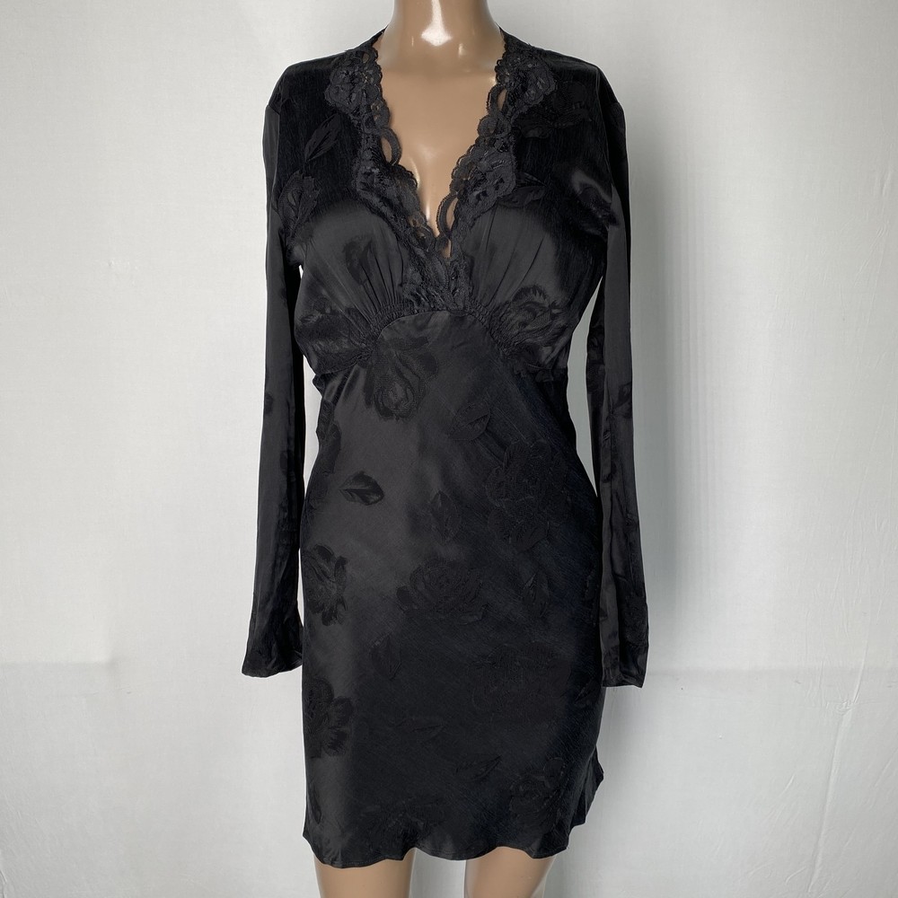 Rouje Womens Mini Dress Black Size 6 Minetta Jacquard Long Sleeve V-Neck