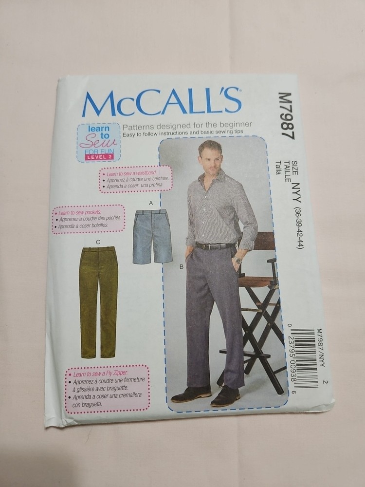 Men's Shorts & Pants Sewing Pattern~Learn to Sew (Sizes 36-44) McCalls 7987