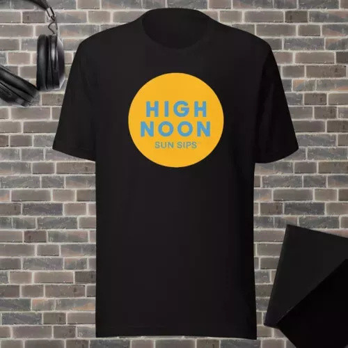 High Noon Sun Sips Vodka Seltzer Blue Yellow TShirt Bar Bartender Unisex t-sh...