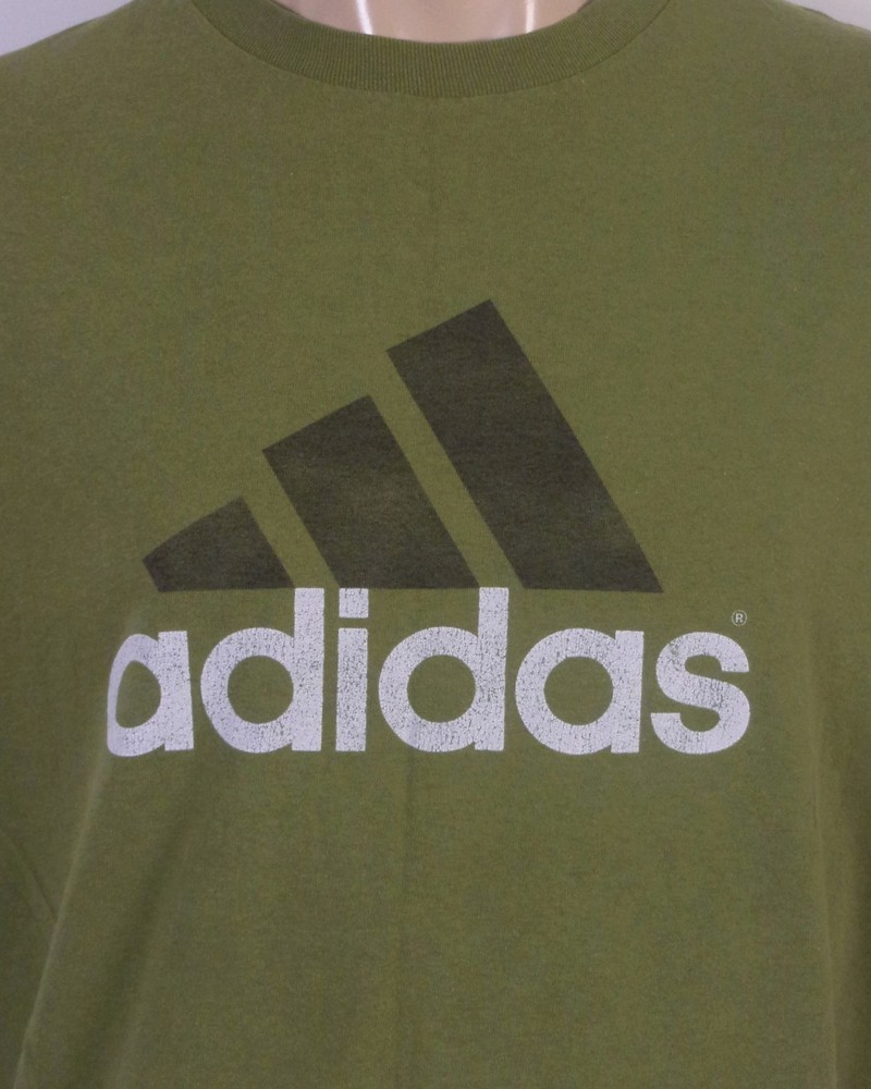 vintage 90s Adidas T-Shirt Spell Out Logo 3 Stripes USA made SZ L