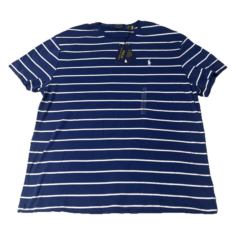 NWT Polo Ralph Lauren Classic Fit Blue Striped Cotton Tee T-Shirt Mens Size XL