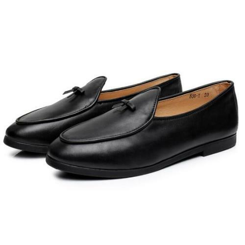 Mens Belgian Dress Leather Slip on Loafer Flat Pump Bowtie Business Casual Shoes