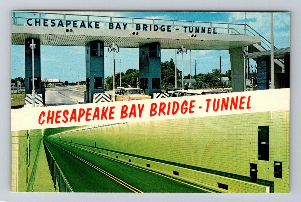 Norfolk, VA-Virginia, Chesapeake Bay Bridge Tunnel Toll Plaza Vintage Postcard