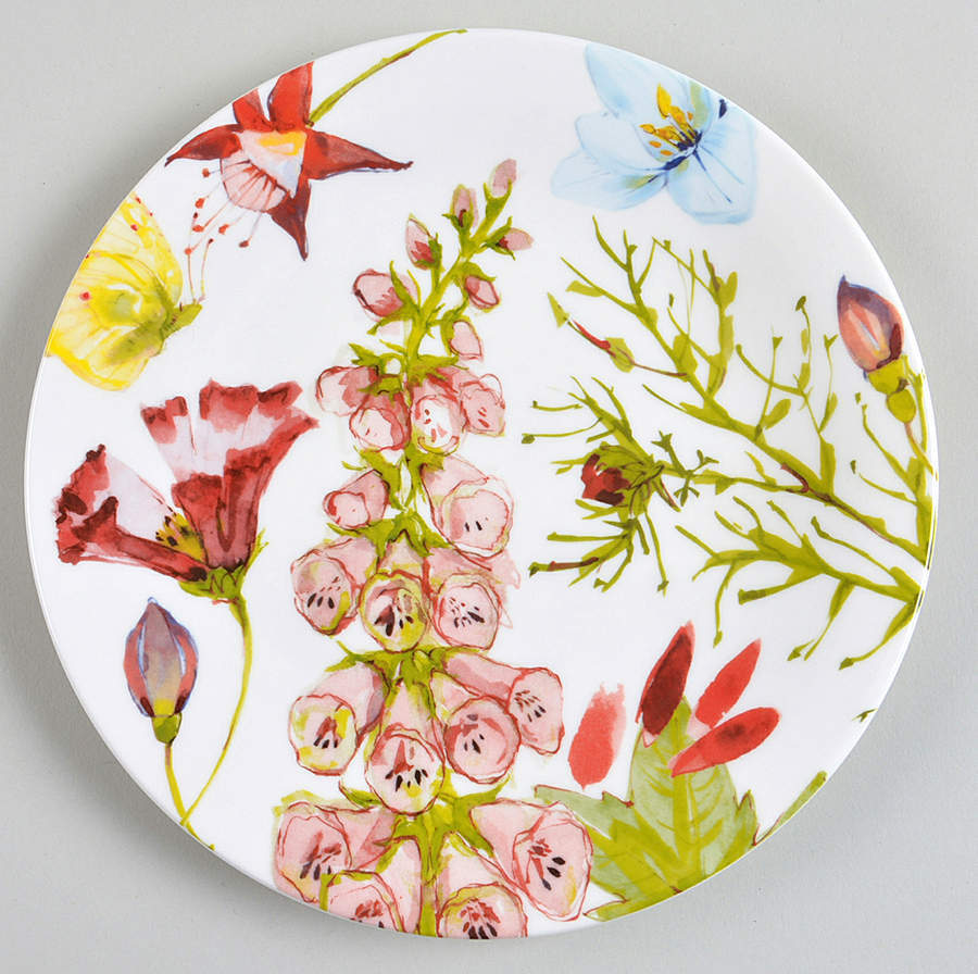 Grace's Teaware Watercolor Butterfly Garden Salad Plate 11711471