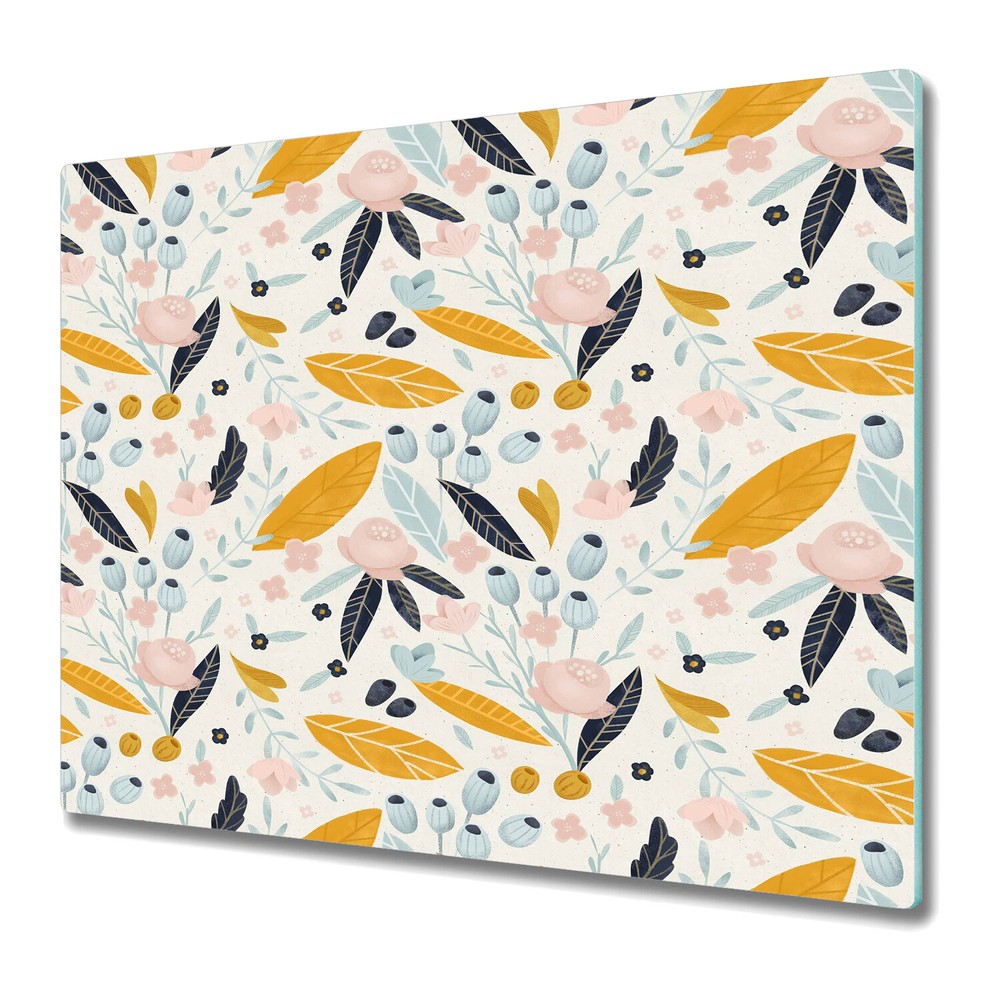 Glass Worktop Kitchen Chopping Board Pastel Flowers Floral Watercolour 60x52