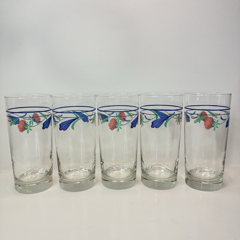 Lenox︱Poppies on Blue︱ 6 1/4︱Set of 5︱Glasses︱ 16 oz EUC