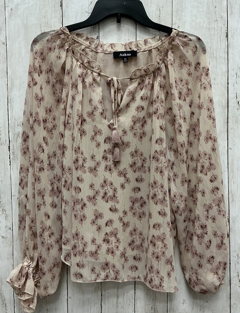 Aakaa Sheer Floral  Long Sleeve Top Medium 0429–245