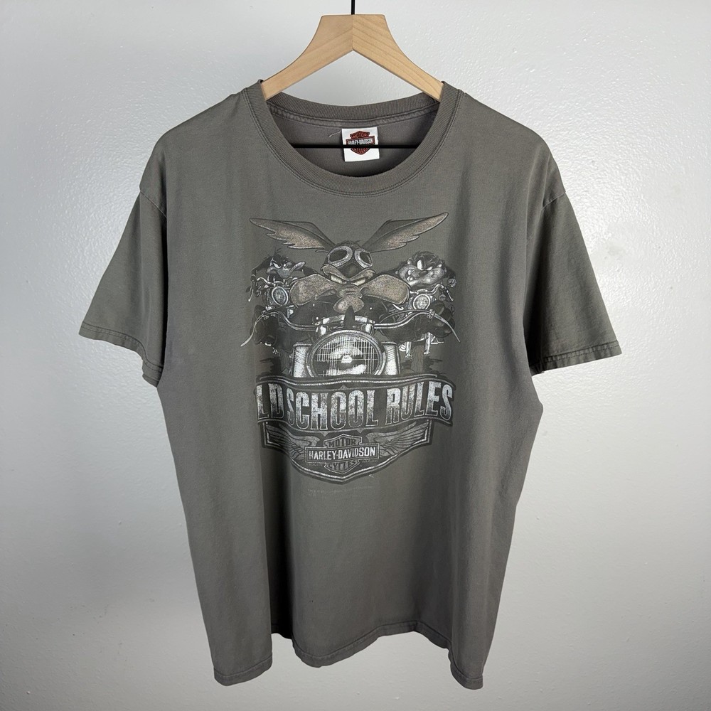 Y2K Harley Davidson Looney Tunes Old School Rules Vintage T Shirt Size Large