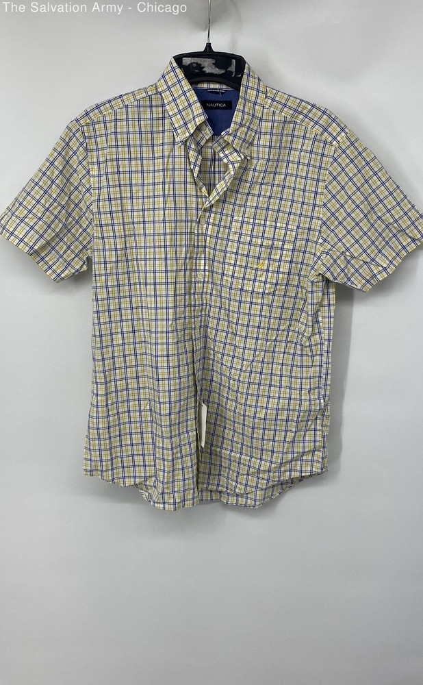 Nautica Mens Multicolor Plaid Cotton Long Sleeve Button-Up Shirt Size Medium