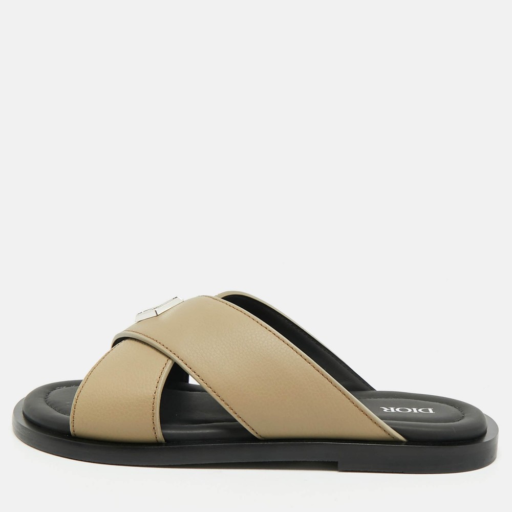 Dior Green Leather Alias Flat Slides EU 42 Luxury Comfort