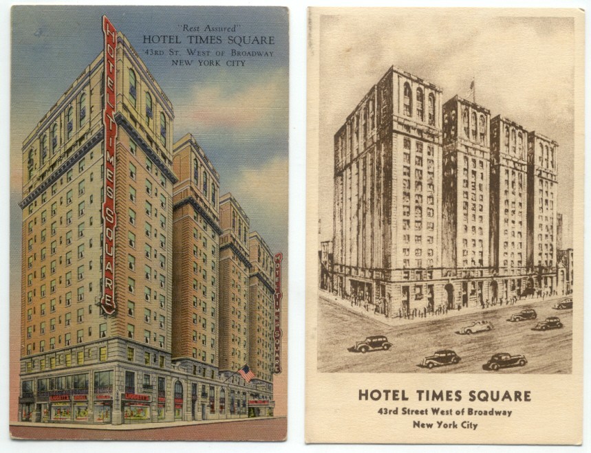 Hotel Times Square NYC Lot of 2 Old Postcards New York City