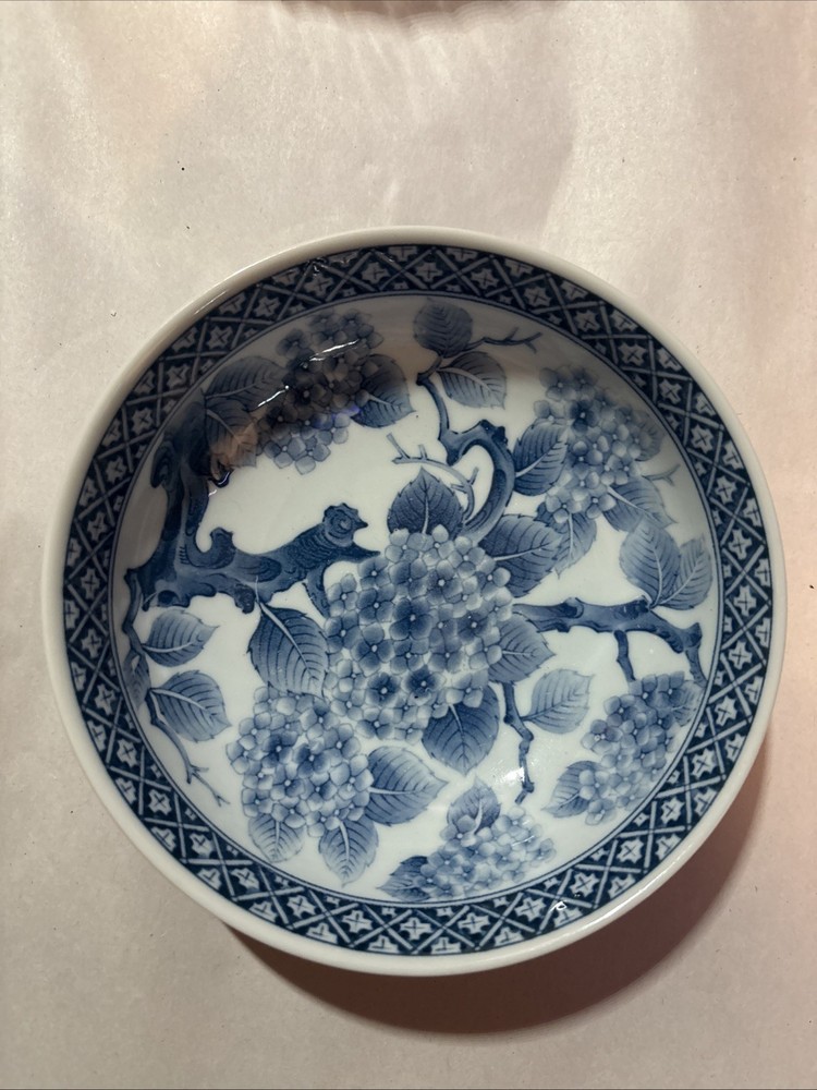Vintage Japanese Style Blue And White Cherry Blossom Tree Bowl