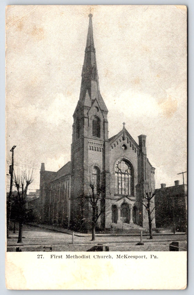 Vintage Postcard Picture First Methodist Church Steeple Cross Mckeesport, Pa Usa