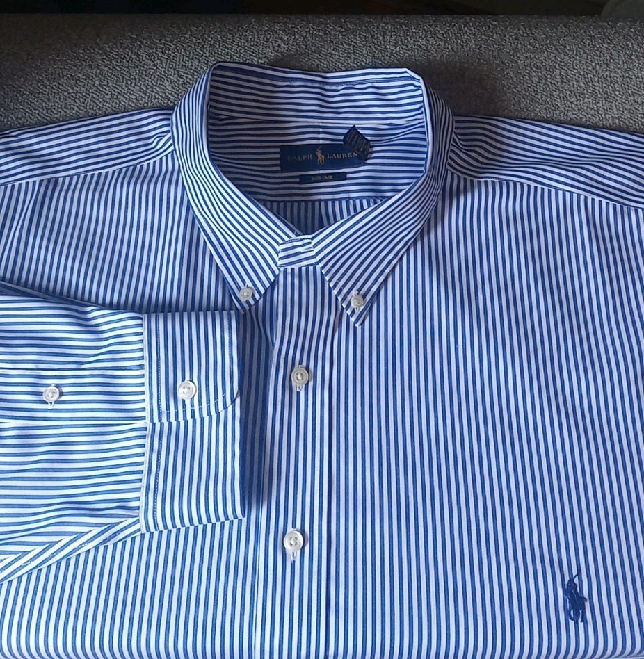 Polo Ralph Lauren Shirt Men's 4XB Blue Striped Button Down Lightweight EUC