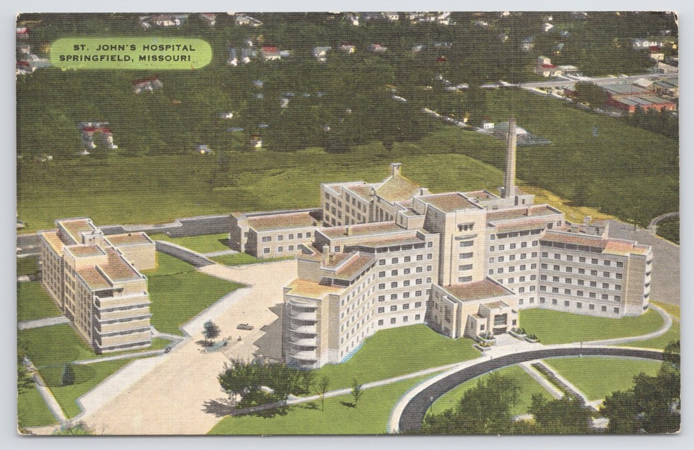 Linen~Air View Of St Johns Hospital~Springfield Missouri~EC Kropp~Vintage PC