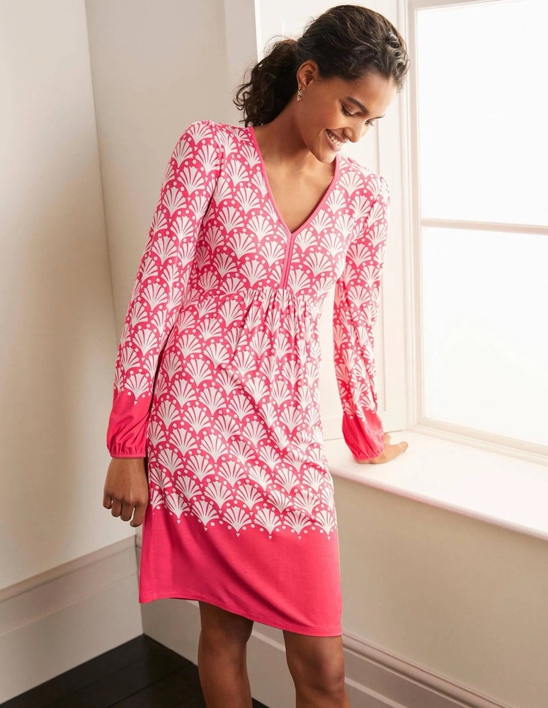 Boden Dara Jersey Dress US 8 UK 12 pink long sleeve lightweight casual bold