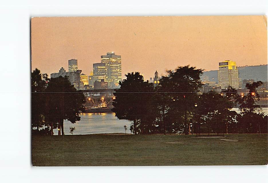 Postcard Night View City Skyline Montreal St. Helen Island Harbour Quebec Canada