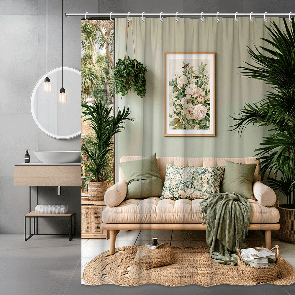 Floral Shower Curtain Green Leaf Botanical Print
