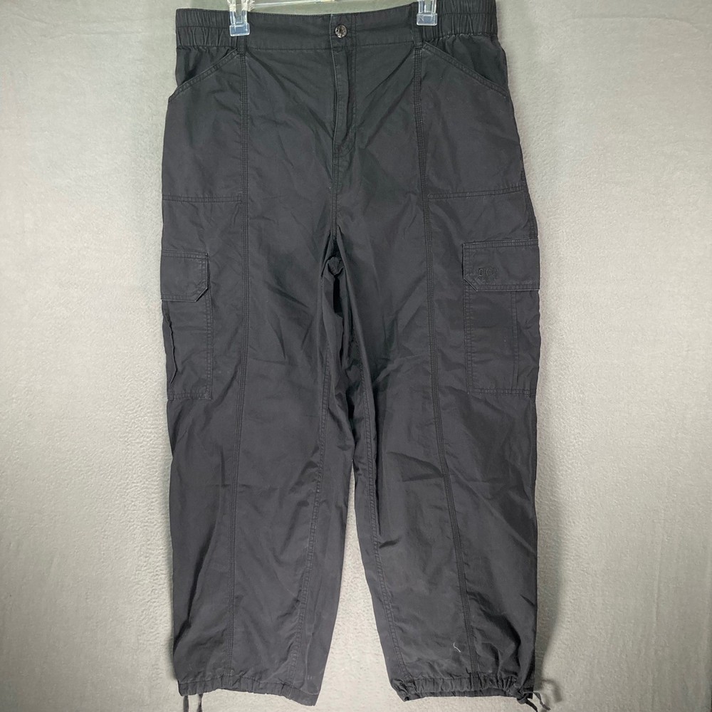 DKNY Jeans XL Black Cargo Pants Elastic Waist 100% Cotton Utility Mens