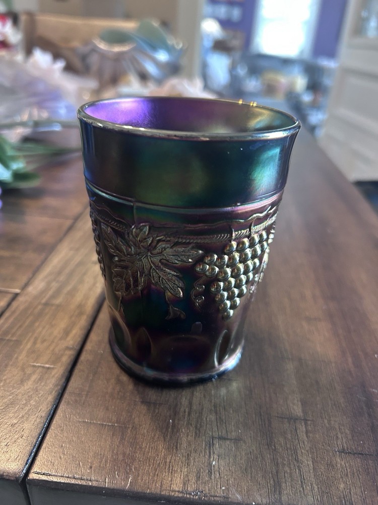 Northwood Amethyst Carnival Glass Tumbler Grape & Cable Pattern