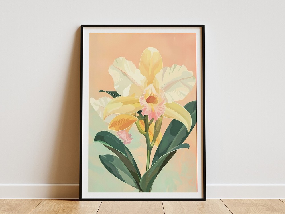 Orchid Flower Art Print Minimalist Botanical Illustration Floral Wall Decor