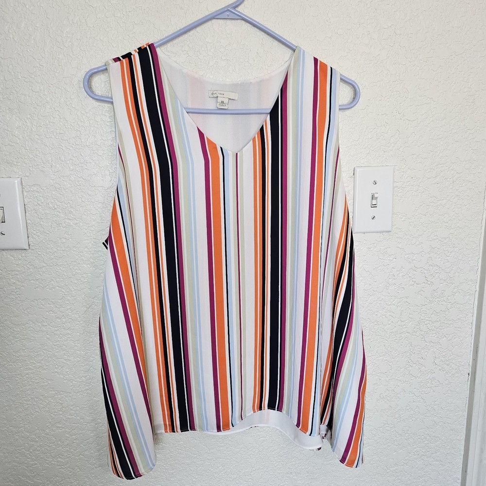 Cato Size XL Multicolor Striped V-Neck Sleeveless Flowy Tunic Tank Top Eclectic