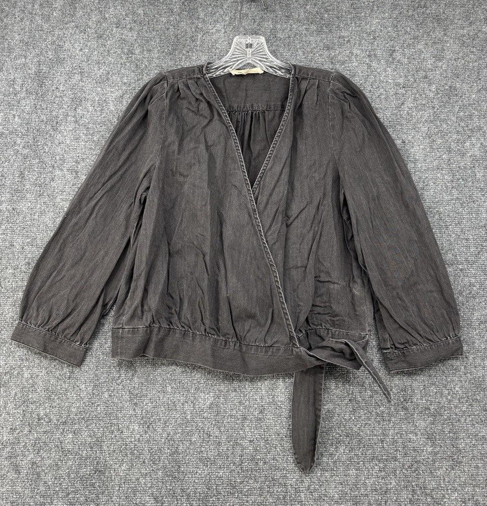 Madewell Black Denim Wrap Top M Preppy Casual 70s Retro Vibe