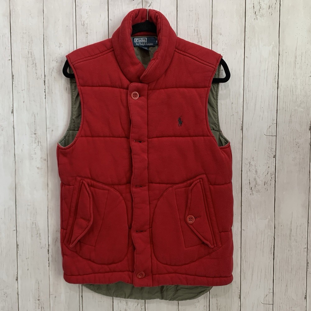 Vintage Polo Ralph Lauren Vest Mens Small Red Quilted Cotton Talon Zip No Button