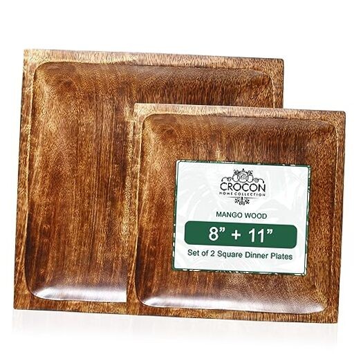 Set of 2 Square Wooden Dinner Plates 8