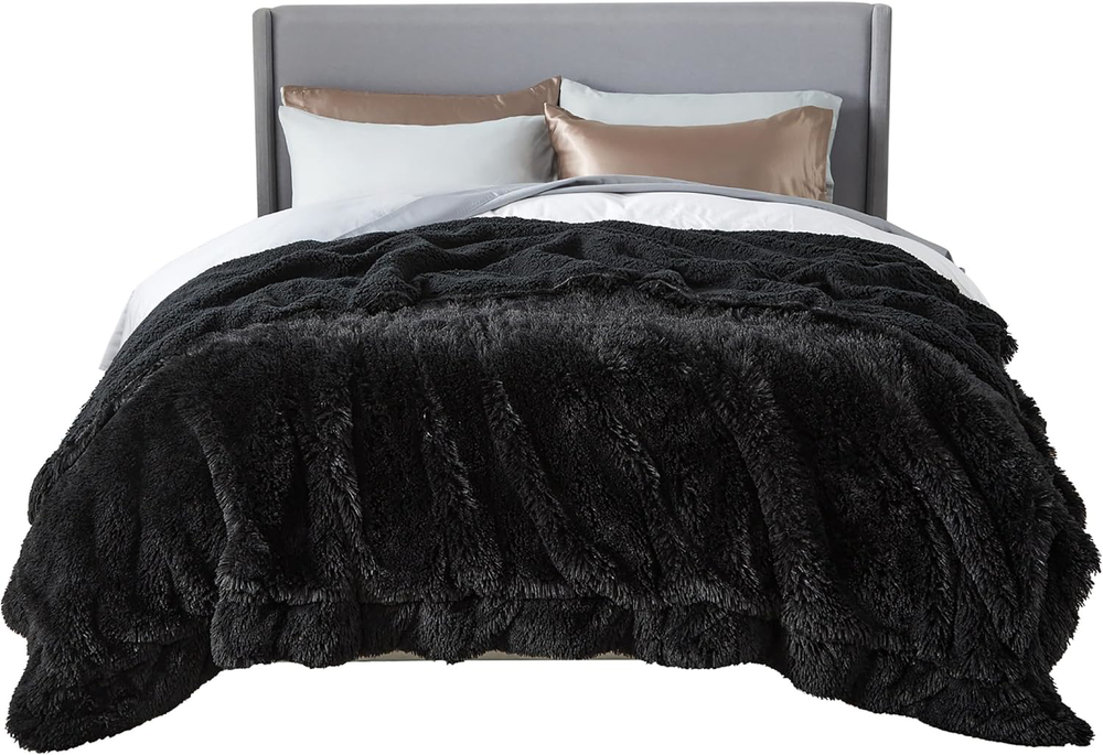 King Size Black Sherpa Blanket 108x90 Ultra Warm Cozy Winter Gift