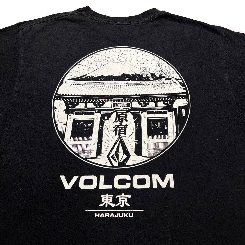 Volcom Harajuku Tokyo Graphic T Shirt Mens Large Black Mount Fuji Temple Cotton