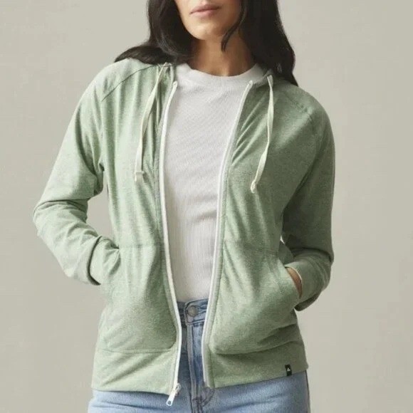 American Giant Lightweight Full Zip Hoodie Green Heather Size M Made in USA