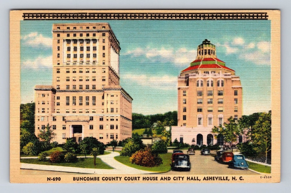 Asheville NC-North Carolina, Buncombe Court House, Vintage c1946 Postcard