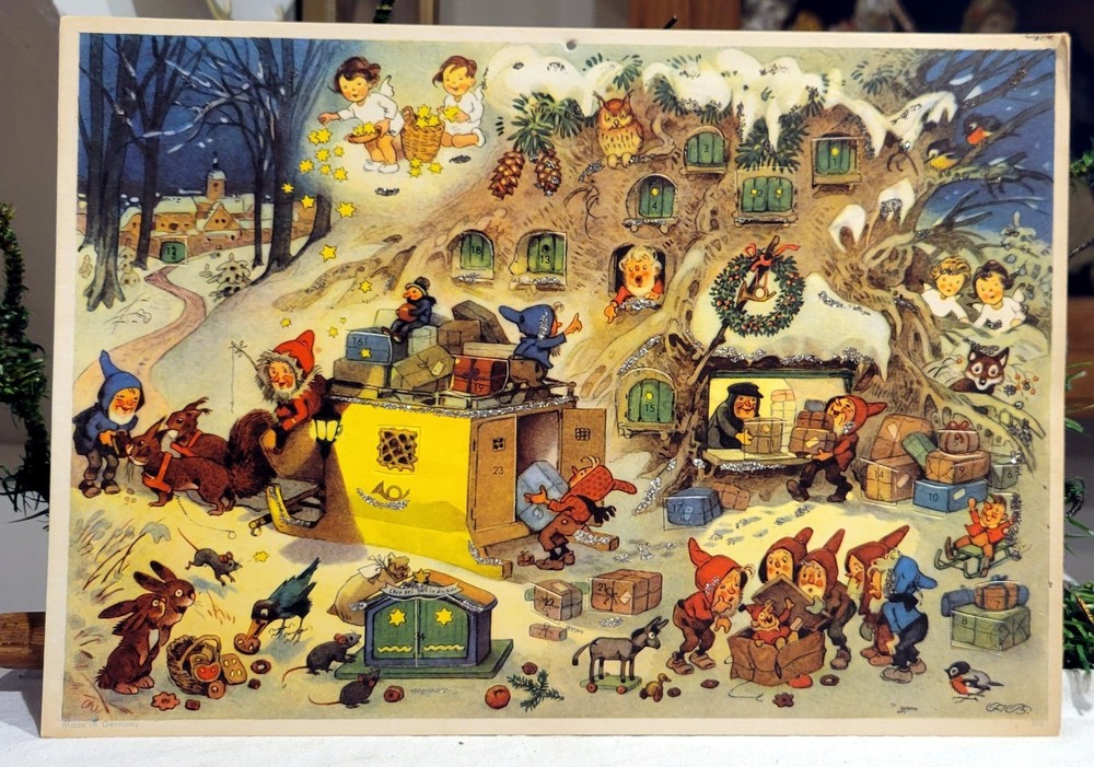 Gnomes Christmas Post Office German Advent Calendar. Western Germany. Never Used